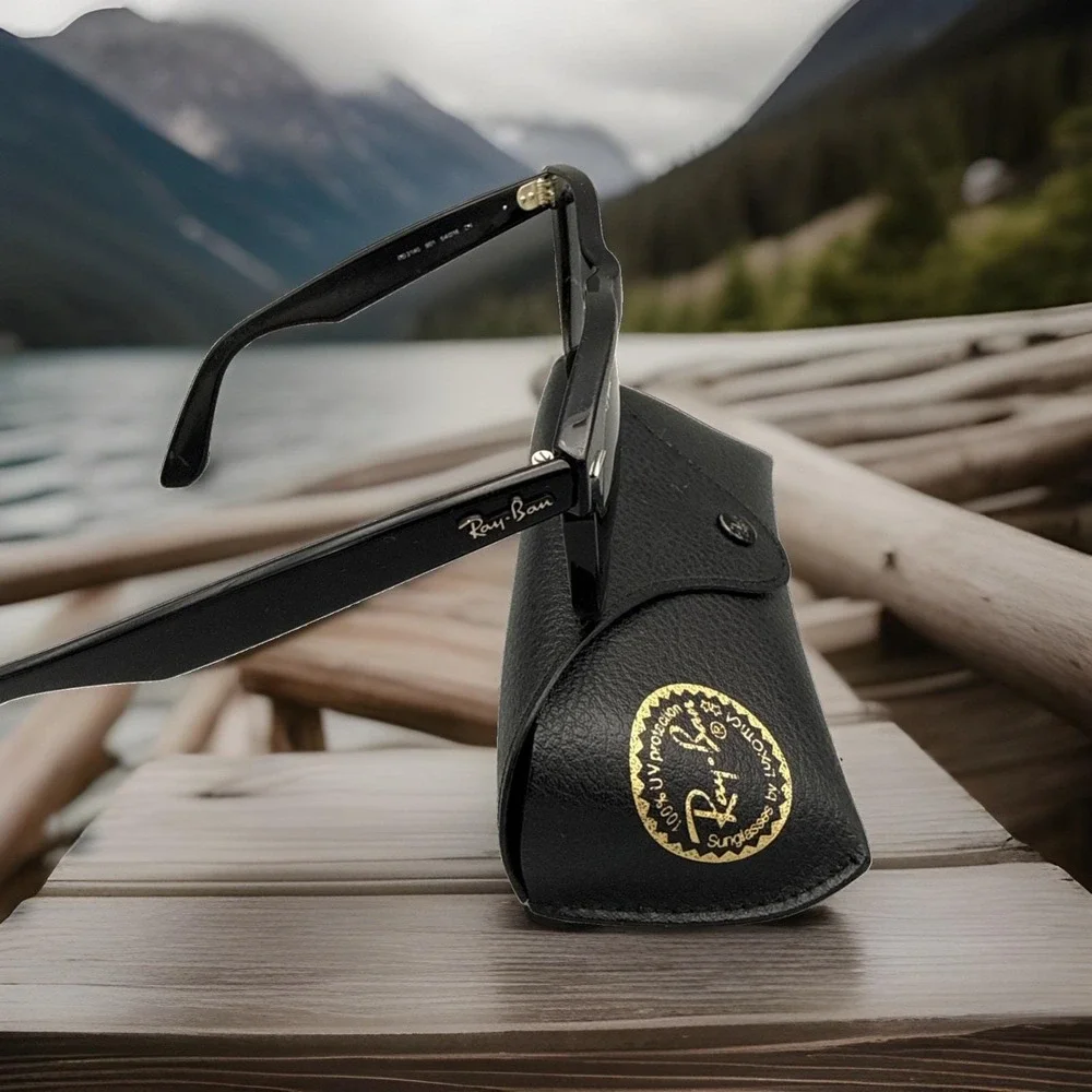 Ray-Ban Wayfarer RB2140 Authentic Vintage Black Frame/Green Lens-etched 